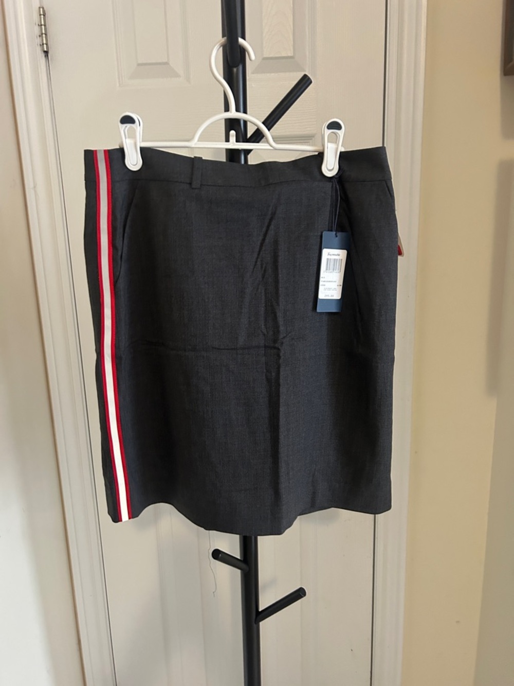 Faconnable Black Mini Skirt with Red and White Side Stripes